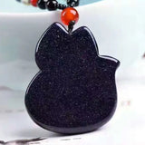 Nine Tails Fox Pendant Necklace Dark Sand Stone Luck Jewelry for Women Men