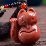 Nine Tails Fox Pendant Necklace Dark Sand Stone Luck Jewelry for Women Men