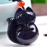 Nine Tails Fox Pendant Necklace Dark Sand Stone Luck Jewelry for Women Men