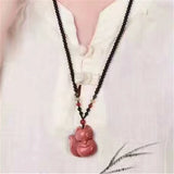 Nine Tails Fox Pendant Necklace Dark Sand Stone Luck Jewelry for Women Men