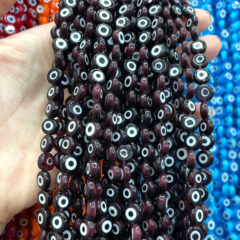 Devil Eye Crystal Beads Flat Round Loose Stone Beads for Jewelry Making DIY