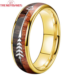 6mm 8mm Tungsten Rings Wedding Band Wood Arrow Inlay