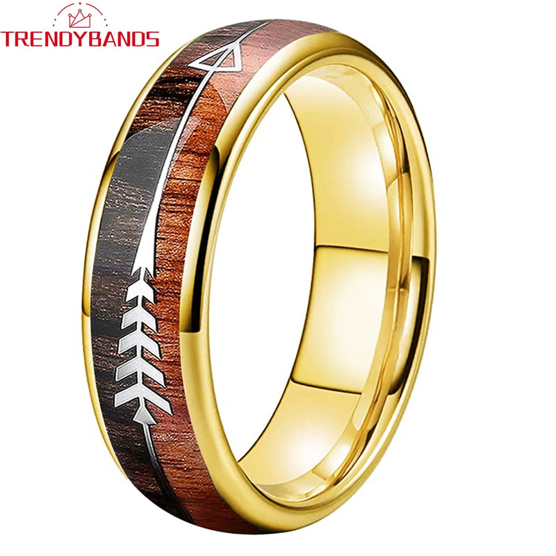 6mm 8mm Tungsten Rings Wedding Band Wood Arrow Inlay