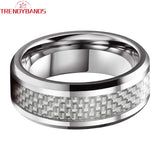8mm Carbon Fiber Inlay Tungsten Rings Wedding Band Men Women Beveled Edges