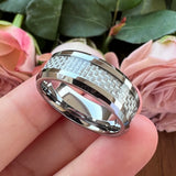 8mm Carbon Fiber Inlay Tungsten Rings Wedding Band Men Women Beveled Edges