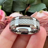 8mm Carbon Fiber Inlay Tungsten Rings Wedding Band Men Women Beveled Edges