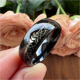 Tungsten Wedding Band Meteorite Inlay Arrow Polished
