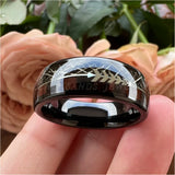 Tungsten Wedding Band Meteorite Inlay Arrow Polished