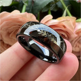 Tungsten Wedding Band Meteorite Inlay Arrow Polished