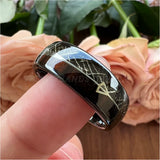 Tungsten Wedding Band Meteorite Inlay Arrow Polished