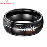 Tungsten Wedding Band Meteorite Inlay Arrow Polished