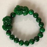 Green Stone Bracelet 10mm Round Bead with Double Pixiu Men Women Jewelry