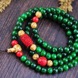 Green Stone Bracelets 6mm 108 Buddha Beads Cinnabar Lucky Multi-layer Bracelets