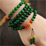 Green Stone Bracelets 6mm 108 Buddha Beads Cinnabar Lucky Multi-layer Bracelets