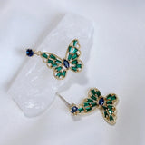 European Fine Woman Butterfly Zircon Stud Earrings