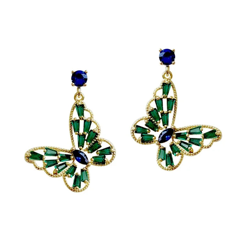 European Fine Woman Butterfly Zircon Stud Earrings