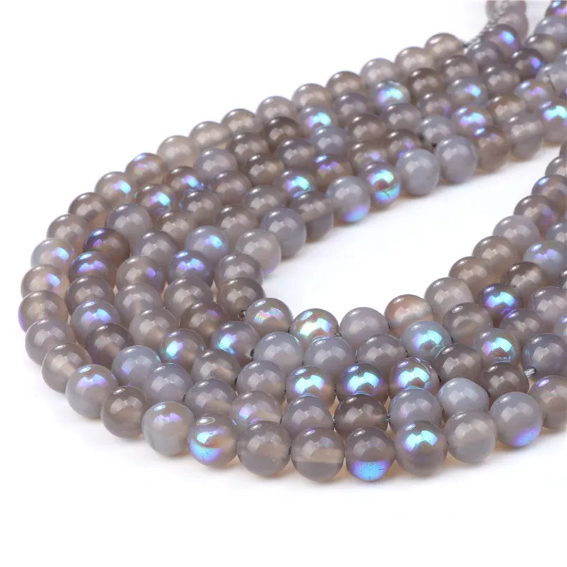 Natural Grey Agates Beads 6/8/10mm Smooth Round Stone Beads 15''Strand