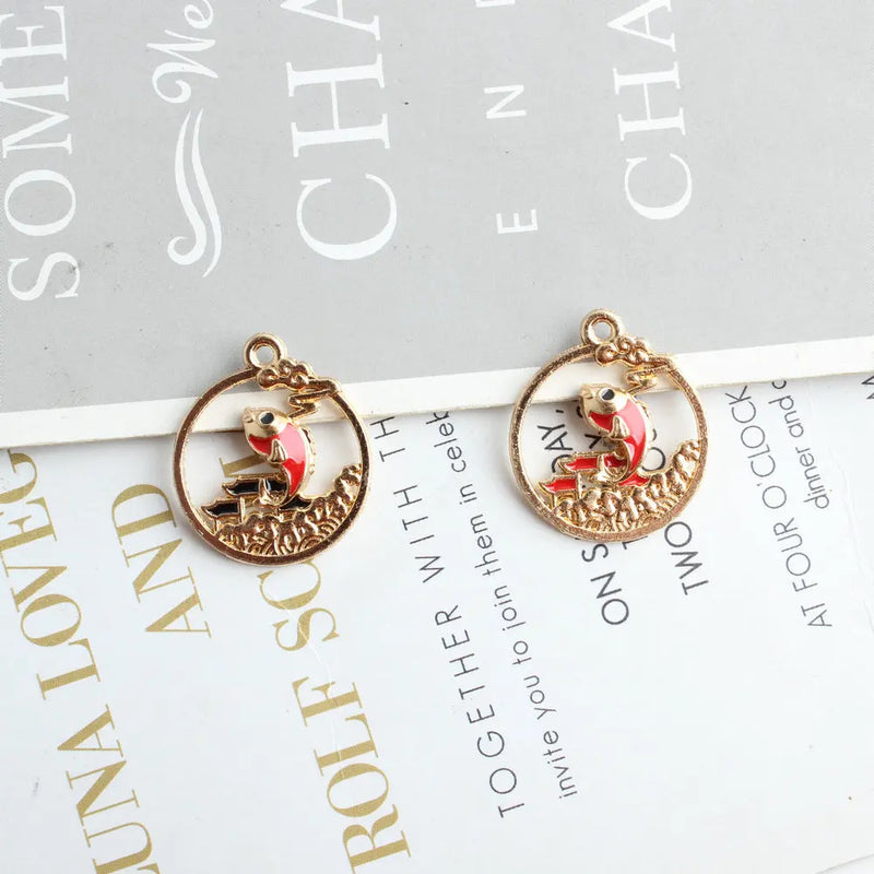 Enamel Alloy Charms 100pcs 20*23mm Hollow Round Animal Fish Necklace Pendants