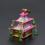 Enamel Glaze Temple Pendant Green Water Drop Tassel Small House Bag Pendant