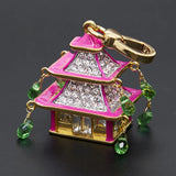 Enamel Glaze Temple Pendant Green Water Drop Tassel Small House Bag Pendant