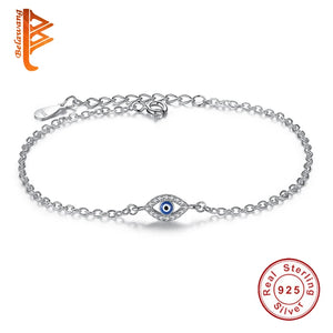 925 Silver Lucky Eye Pendant Bracelet Women Chain Adjustable Wedding Jewelry