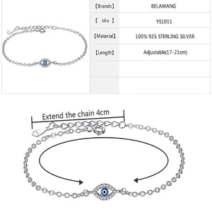 925 Silver Lucky Eye Pendant Bracelet Women Chain Adjustable Wedding Jewelry