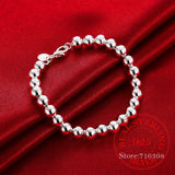 Vintage 8mm Beads Bell 925 Sterling Silver Bracelet for Women