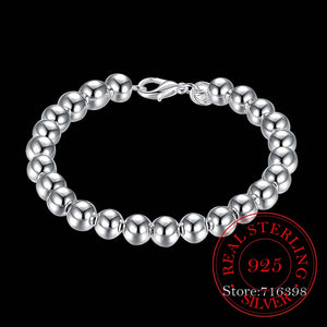 Vintage 8mm Beads Bell 925 Sterling Silver Bracelet for Women