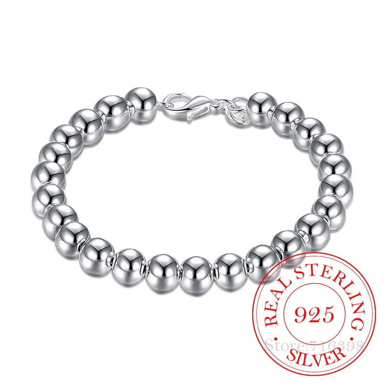 Vintage 8mm Beads Bell 925 Sterling Silver Bracelet for Women