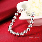 Vintage 8mm Beads Bell 925 Sterling Silver Bracelet for Women