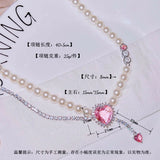 European Fine Pink Heart Tassel AAA Zircon Necklace