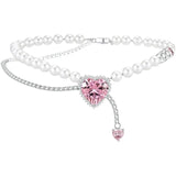 European Fine Pink Heart Tassel AAA Zircon Necklace