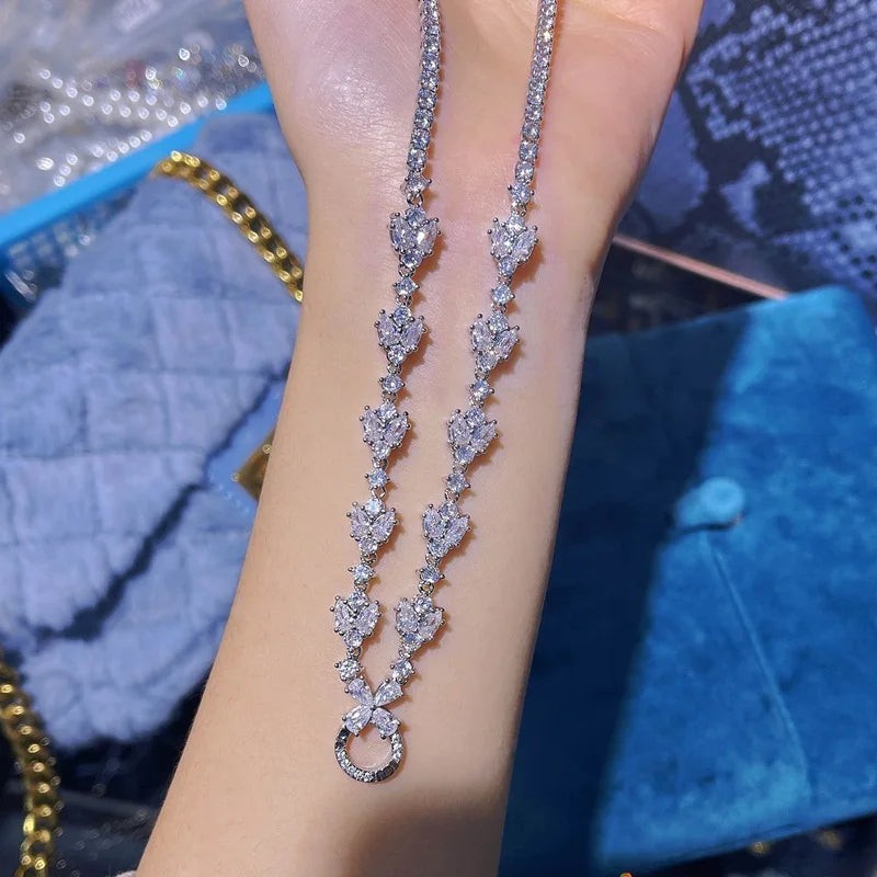 European Woman Girl Zircon Necklace Pendant 18KT Universal Gift