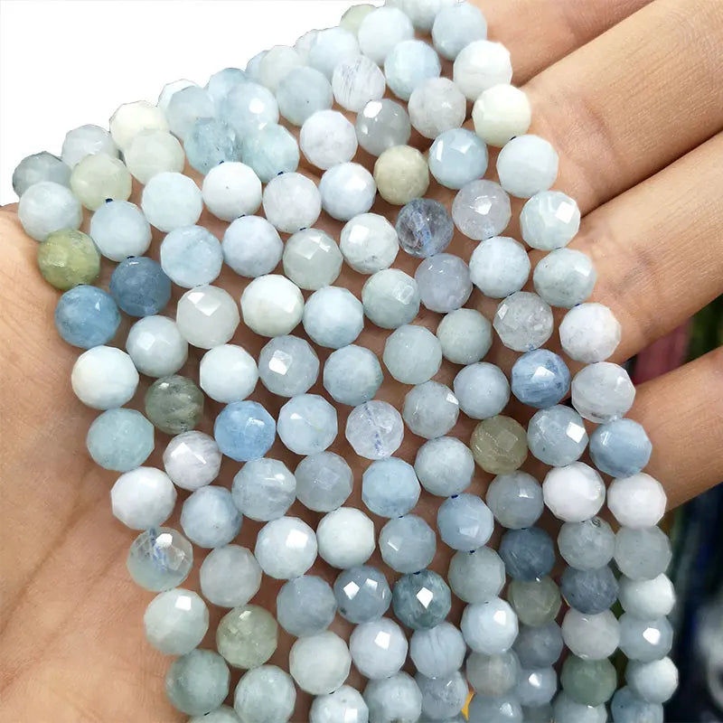 Faceted Mix Aquamarines Round Stone Beads 6/8/10mm
