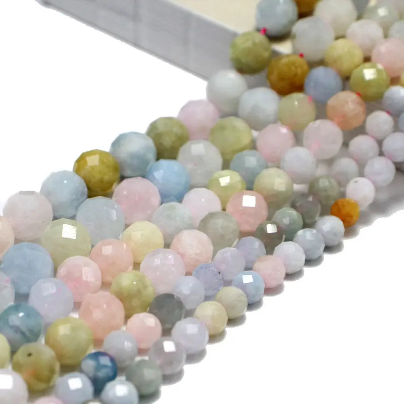 Faceted Morganites Round Stone Beads for Jewelry Making 15''