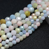 Faceted Morganites Round Stone Beads for Jewelry Making 15''