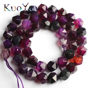 Faceted Purple Agates Stone Beads Round Loose Spacer Beads 15'' DIY Jewelry