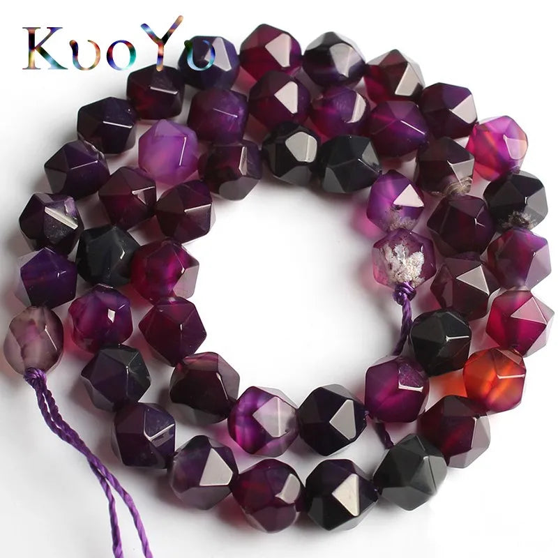 Faceted Purple Agates Stone Beads Round Loose Spacer Beads 15'' DIY Jewelry