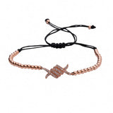 Adjustable Rope Bracelet with Clear Zircon Charms & 24k Beads