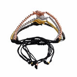 Adjustable Rope Bracelet with Clear Zircon Charms & 24k Beads