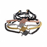 Adjustable Rope Bracelet with Clear Zircon Charms & 24k Beads