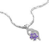 925 Silver Necklace Purple Zircon Flowers Choker Jewelry