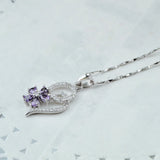 925 Silver Necklace Purple Zircon Flowers Choker Jewelry