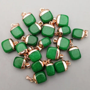 12pcs Malayjade Stone Electroplate Golden Pendants for Jewelry Making