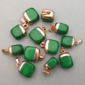 12pcs Malayjade Stone Electroplate Golden Pendants for Jewelry Making