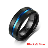 Men's Thin Line Carbon Fiber Groove Beveled Edge Wedding Band