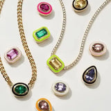 Pink Heart Pendant Necklace Iced Out Bling Women Charm Jewelry