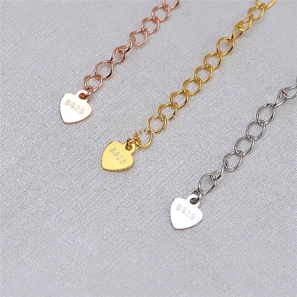 925 Silver/Gold Extension Chains with Heart Tag for Jewelry