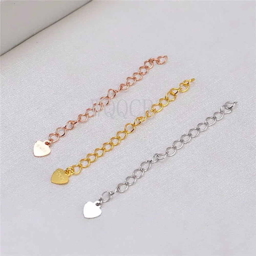 925 Silver/Gold Extension Chains with Heart Tag for Jewelry