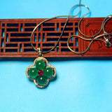 Green Chalcedony Four Leaf Clover Necklace for Women